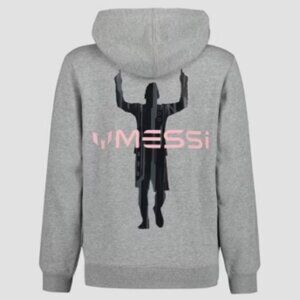 NEW Messi Front and Back Graphic Full Zip Hooded Zip Down Gray Boys Large Sweats
